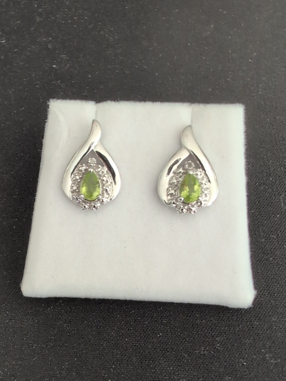 Silver Teardrop Peridot Stud Earrings